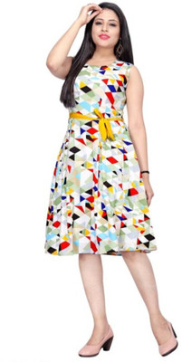 ZELZIS Women A-line White Knee Length Dress