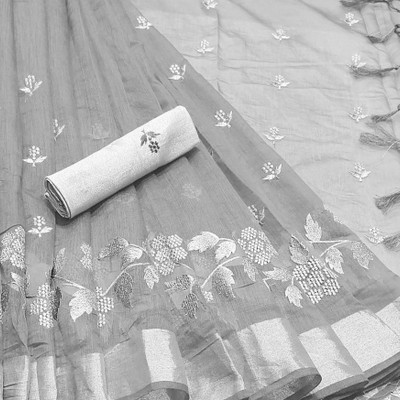 GLOWMOROUS Self Design Ikkat Chanderi Saree(Grey)