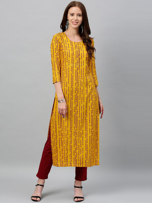 kipek Women Printed Straight Kurta(Yellow)