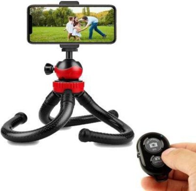 aybor Tripod Foldable Flexible tripod Stand |Wireless Remote with Universal Mobile Holder for Vlogging Streaming Photography Tripod Ball Head(RED AND BLACK, Supports Up to 1500 g)