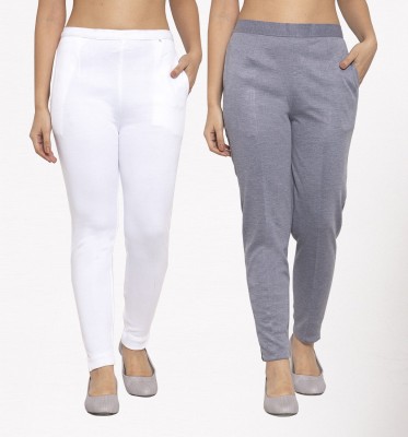 Trend Level Slim Fit Women White, Grey Trousers