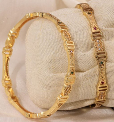 AK Brass Diamond Gold-plated Bangle Set(Pack of 2)