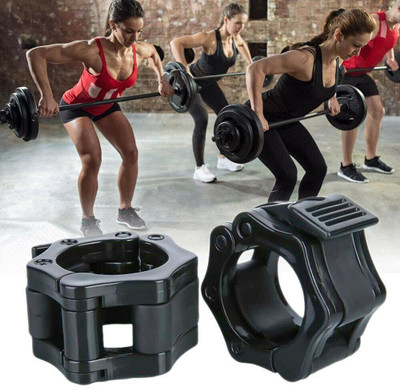 LCARNO Olympic Barbell Lock Collar Clips for workout gym plate lock ( Black 1 pair ) Weight Lifting Bar(Black)