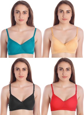 MIESTILO Seamless Women T-Shirt Lightly Padded Bra(Green, Gold, Red, Black)