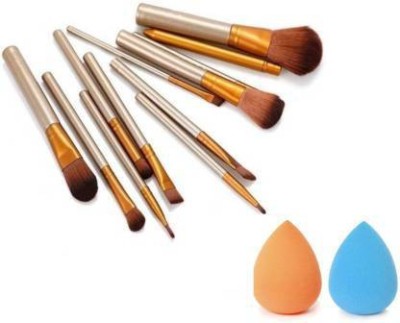 VARFAX Nylon Set of 12 Makeup Brush + 2 Sponge Puff(Pack of 12)