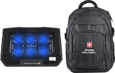SWISS MILITARY Laptop Cooling Pad and Laptop Backpack Combo Set(Black)