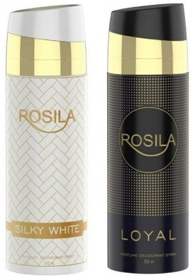 Rosila Silky White & Loyal Unisex Deodorant Body Spray || Super Saver Pack Of 2 || 200ml*2 Deodorant Spray  -  For Men & Women(400 ml, Pack of 2)