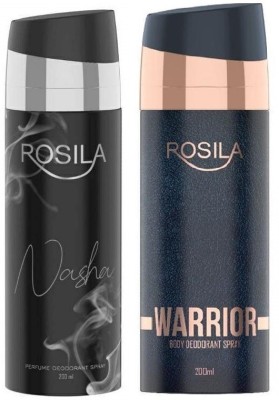 Rosila Nasha & Warrior Unisex Deodorant Body Spray || Super Saver Pack Of 2 || 200ml*2 Deodorant Spray  -  For Men & Women(400 ml, Pack of 2)