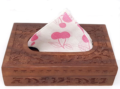 DESI KARIGAR 1 Compartments Wooden Tissue Holder(Brown)