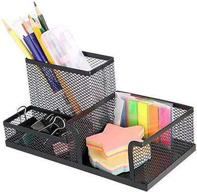 ravariya graphics 3 Compartments Metal Pen Storage Rack(Black)