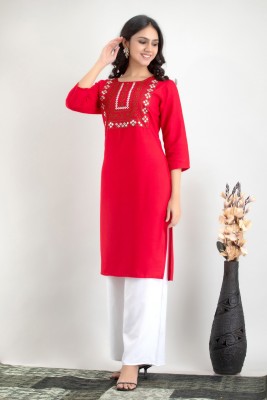 Surhi Women Embroidered Straight Kurta(Red)