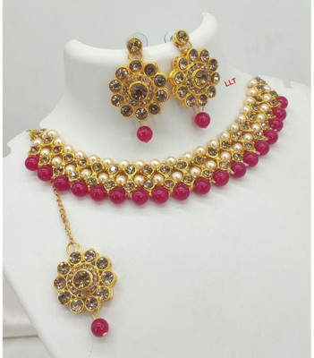 HAMDAN JEWELLERS Alloy Gold-plated Gold, Red Jewellery Set(Pack of 1)