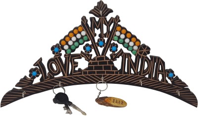 DESI KARIGAR Independence Day My Love India Wooden Wall Decor Key Holder Wood Key Holder(6 Hooks, Brown)