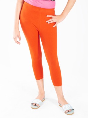 INDIAN FLOWER Capri For Girls Casual Solid Cotton Lycra Blend(Orange Pack of 1)