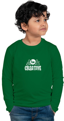 CHOMBOOKA Boys & Girls Typography, Printed Cotton Blend Regular T Shirt(Green, Pack of 1)