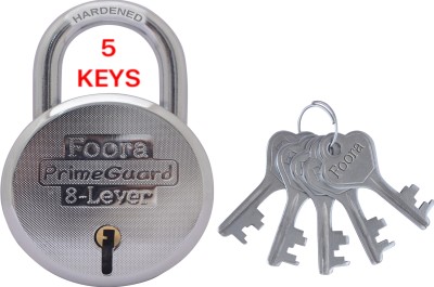 Foora PrimeGuard 65mm with 5 Keys, Hardened Shackle, 8 Lever Steel Padlock(Silver)