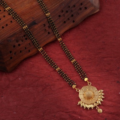 brado jewellery Brado Jewellery Traditional Designer Gold Glorious Hand Meena 30 Inch Long Beautiful Mangalsutra/Tanmaniya/Nallapusalu/Black Beads Mangalsutr for Women Brass Mangalsutra
