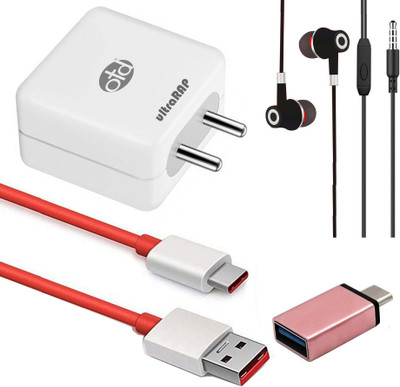 OTD Wall Charger Accessory Combo for Oppo F19s, Oppo A74, Oppo F19 30W(White, Red)