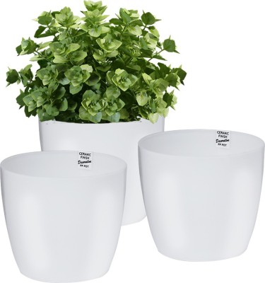 EQUALITY OVERSEAS PLASTIC PLANTER 5 INCH WHITE(PACK OF 3) Plant Container Set(Pack of 3, Plastic)