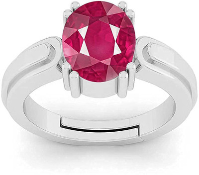 Sidharth Gems 9.25 Ratti 8.25 Carat Natural Ruby Silver Plated Manik Ring Adjustable Brass Ruby Rhodium Plated Ring