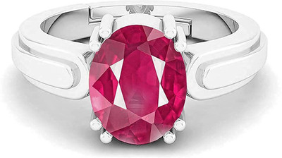 Sidharth Gems 13.25 Ratti 12.50 Carat Natural Ruby Silver Plated Manik Ring Adjustable Brass Ruby Rhodium Plated Ring