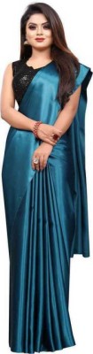 SHREEJI ENTERPRISE Solid/Plain Bollywood Satin Saree(Blue)