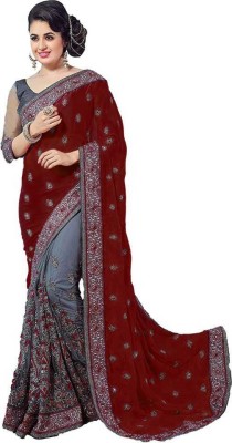 MURTHIRUPI Embroidered Bollywood Georgette, Silk Blend Saree(Maroon)