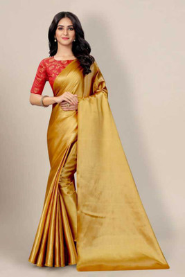 SHREEJI ENTERPRISE Solid/Plain Bollywood Satin Saree(Gold)