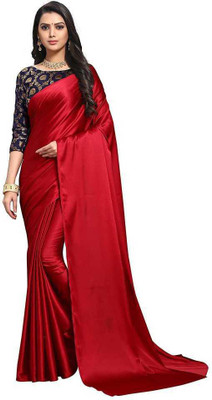 SHREEJI ENTERPRISE Solid/Plain Banarasi Satin Saree(Red)