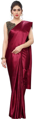 SHREEJI ENTERPRISE Solid/Plain Bollywood Satin Saree(Maroon)