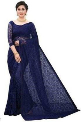 LEOSAGI Self Design Bollywood Net Saree(Dark Blue)