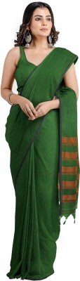 HINAKAA Solid/Plain Handloom Cotton Blend Saree(Pack of 2, Dark Green)