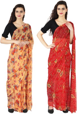 paras designer Floral Print Daily Wear Chiffon Saree(Pack of 2, Multicolor)
