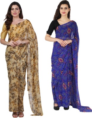 paras designer Floral Print Daily Wear Chiffon Saree(Pack of 2, Multicolor)