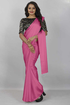 SHREEJI ENTERPRISE Solid/Plain Bollywood Satin Saree(Pink)