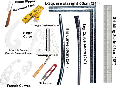 Upyukat Khyati Tailoring scales/ curves/ Fashion Designing Scale- Premium Quality Hard Plastic Scale-(Set of 3) L-square straight (60cm), Hip curve (60cm), Leg curve (60cm) Along with 1Gridding scale (45cm), 1 pack of French Curves (Set of 3), 1Armhole curve, 1 Single curve, 2 Triangle Curves, 1 Mea Upyukat Khyati Tailoring scales/ curves/ Fashion Designing Scale- Premium Quality Hard Plastic Scale-(Set of 3) L-square straight (60cm), Hip curve (60cm), Leg curve (60cm) Along with 1Gridding scale (45cm), 1 pack of French Curves (Set of 3), 1Armhole curve, 1 Single curve, 2 Triangle Curves, 1 Mea
