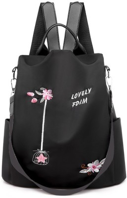 ElmaCraft 2021 New Flower Embroidered Artistic National Style Oxford Large Capacity Women's Bag Generation Backpack (IR-002, Black) 12 L Backpack(Black)