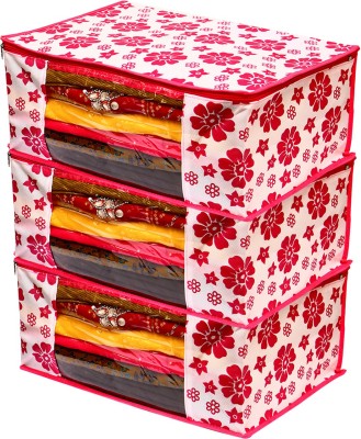 STARSREWIN Clothes Cover Trendy Spun Bonded Non Woven Saree Cover Storage Bags for Clothes with primum Quality Combo Offer Saree Organizer for Wardrobe/Organizers for Clothes/Organizers for Wardrobe Pink Flower Printed ( Pack Of 3 ) 103(Pink)