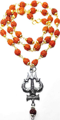 LETNIX Religious Jewellery Rudraksha Mala With Silver Antic Touch Trishul Damru Locket Gold-plated Plated Brass, Wood Chain Gold-plated Plated Brass Chain