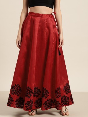 Shae by SASSAFRAS Floral Print Women Flared Red Skirt
