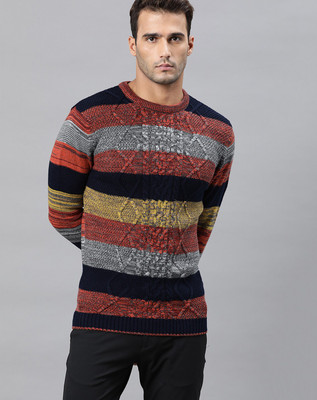 RARE RABBIT Woven Round Neck Casual Men Multicolor Sweater