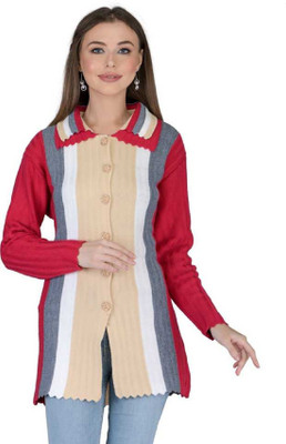 Shri Hub Woven Collared Neck Casual Women Multicolor Sweater
