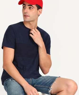 TOMMY HILFIGER Self Design Men Round Neck Blue T-Shirt