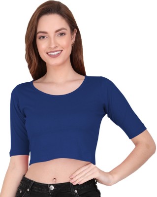 THE BLAZZE Casual Short Sleeve Solid Women Dark Blue Top
