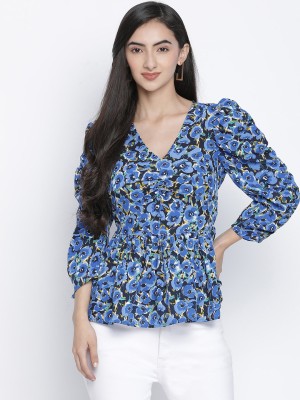 OXOLLOXO Casual Floral Print Women Blue Top