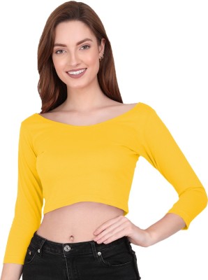 THE BLAZZE Casual 3/4 Sleeve Solid Women Yellow Top