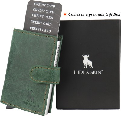 HIDE & SKIN Men Casual Green Genuine Leather Card Holder(8 Card Slots)