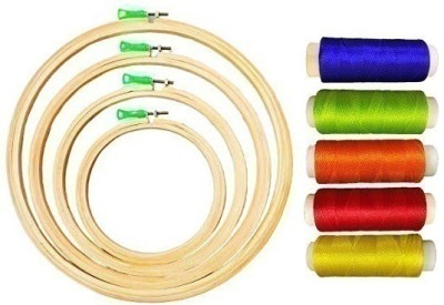 vahvaa Wooden Embroidery Hoop Ring Frame (6,7,9,12 Inches) Set of 4 Embroidery Frame And 5 Spools Silk Threads