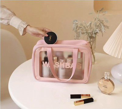 HXOSET Toiletry Bag,Wash Make Up Bag PVC Waterproof Zippered Cosmetic Bag(Pink Large) Cosmetic Bag