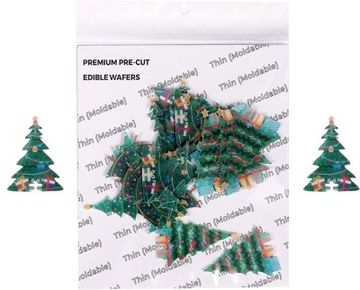 TastyCrafts Pre-Cut Wafer Paper | Edible | Stick-on Cake Decor | Christmas Party | Christmas Tree - 30 Pcs Topper(100 g, PRE-CUT WAFER PAPER CHRITMAS TREE)